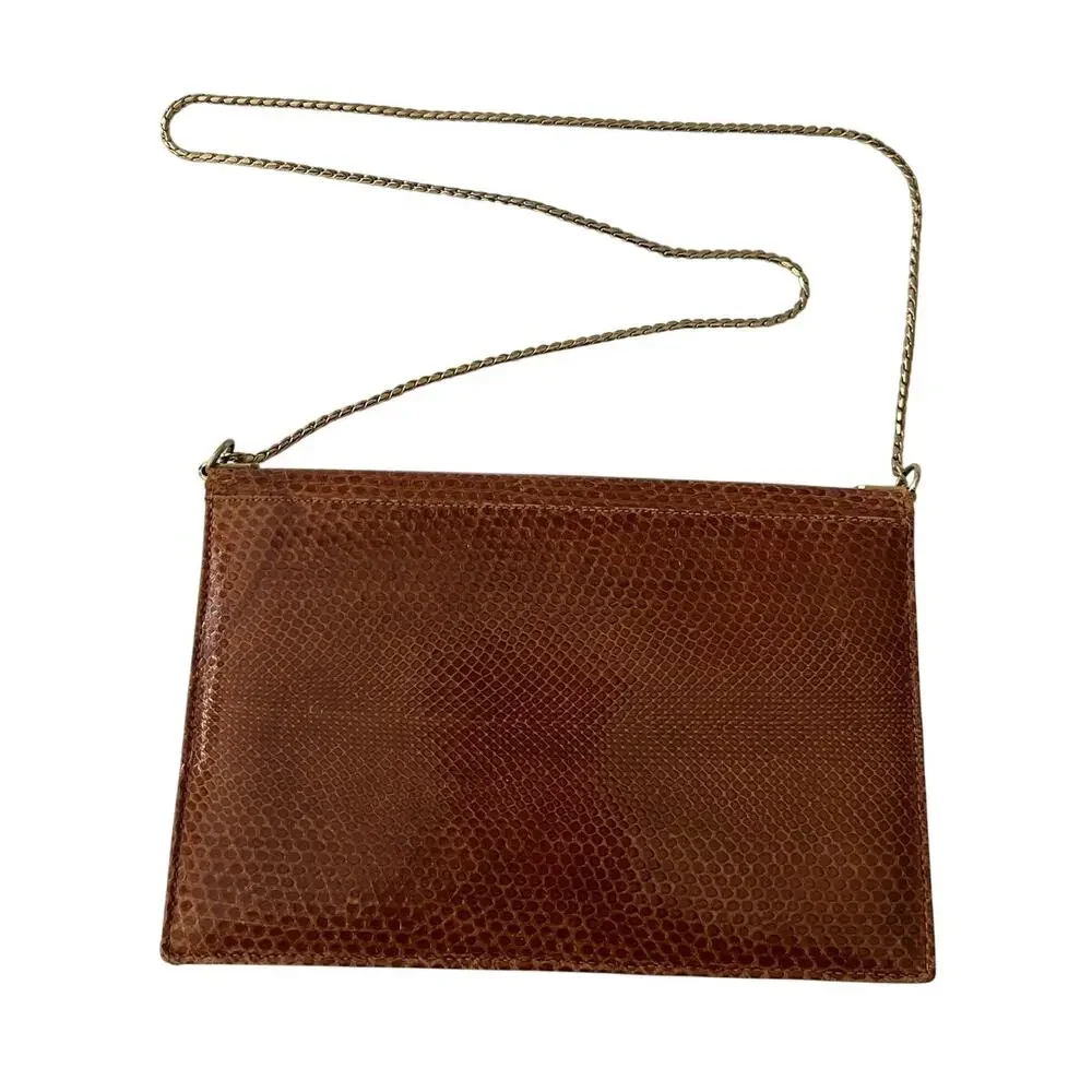 8 x 5 Vintage Genuine Snake Skin Tan Womens Clutch Handbag Almond Brown